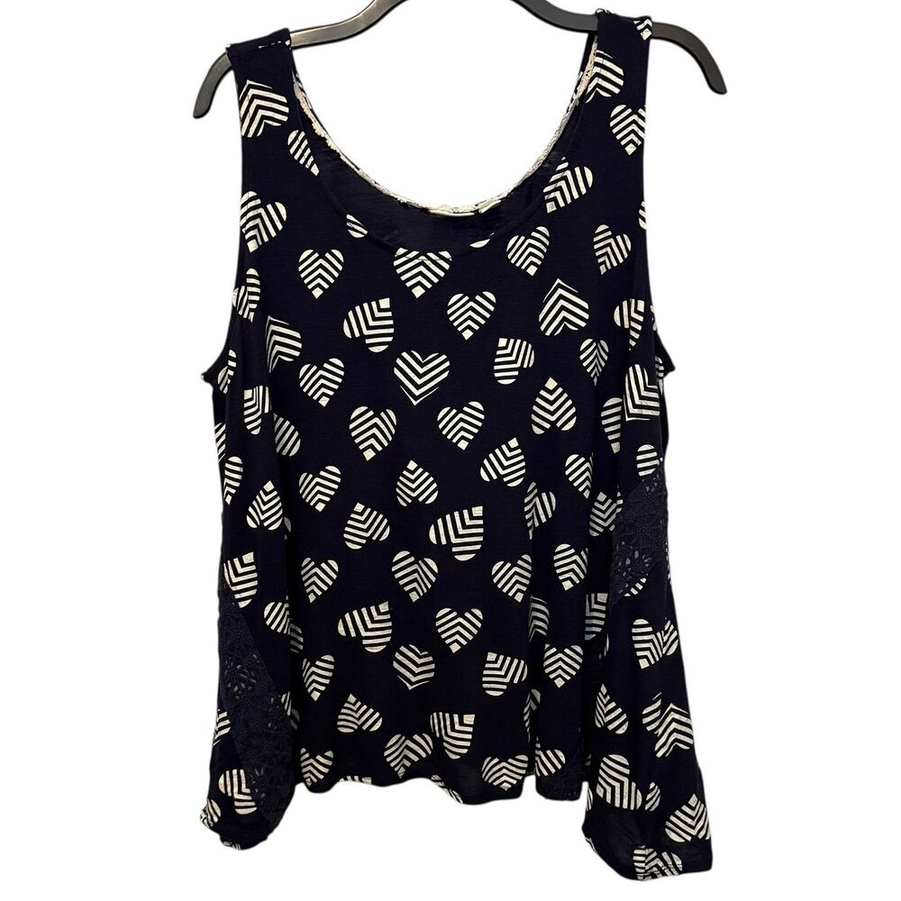 Cato Heart Tank Top Navy Blue White XL